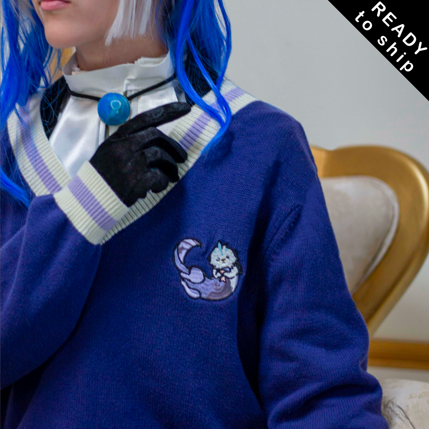 Neuvillette Genshin Impact Sutble Embroidered Otter Sweater